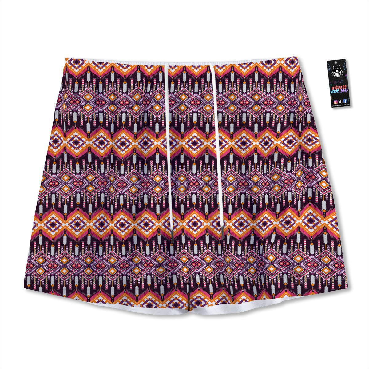 African Dashiki Black And Purple Print Mesh Shorts