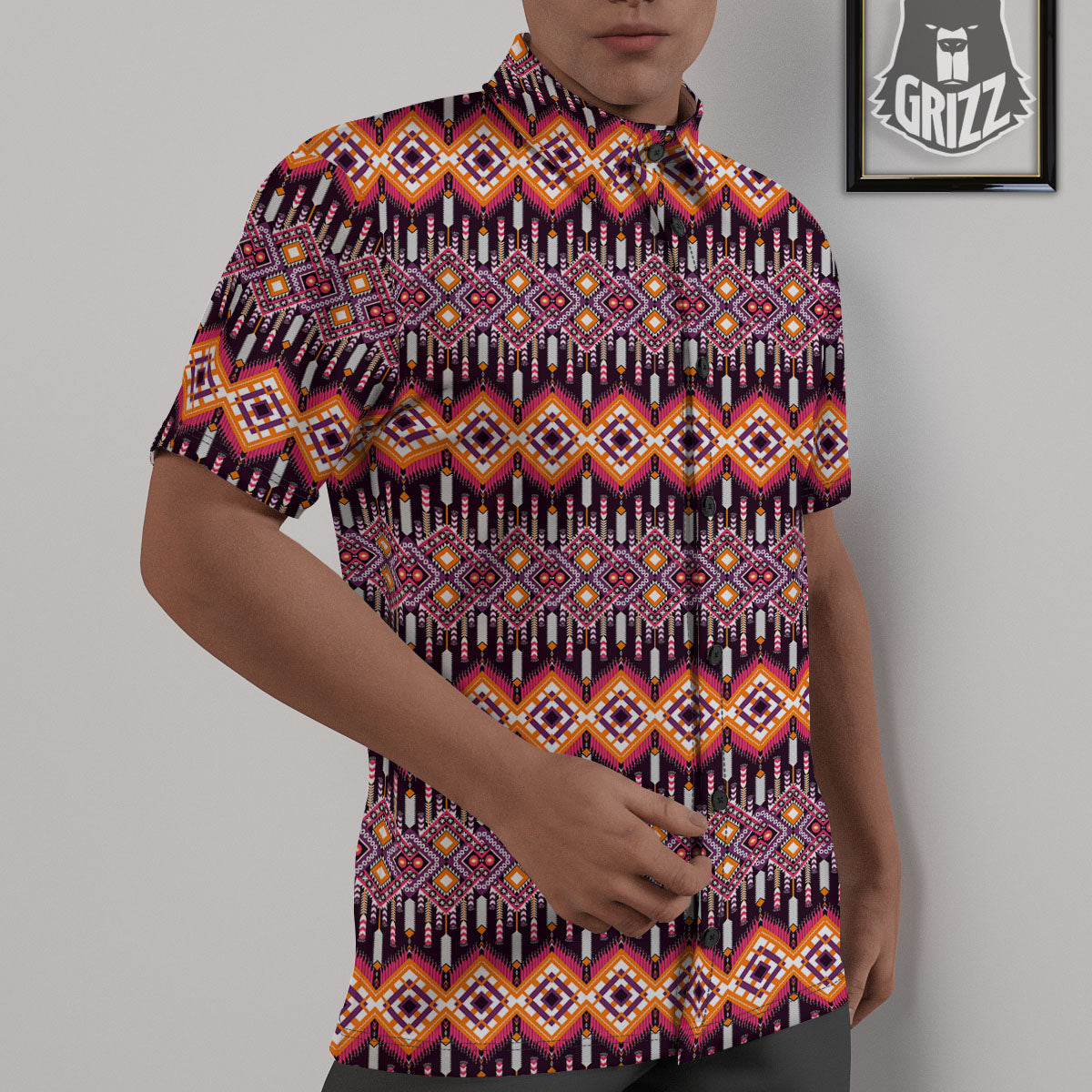 African Dashiki Black And Purple Print Untucked Shirts-grizzshop
