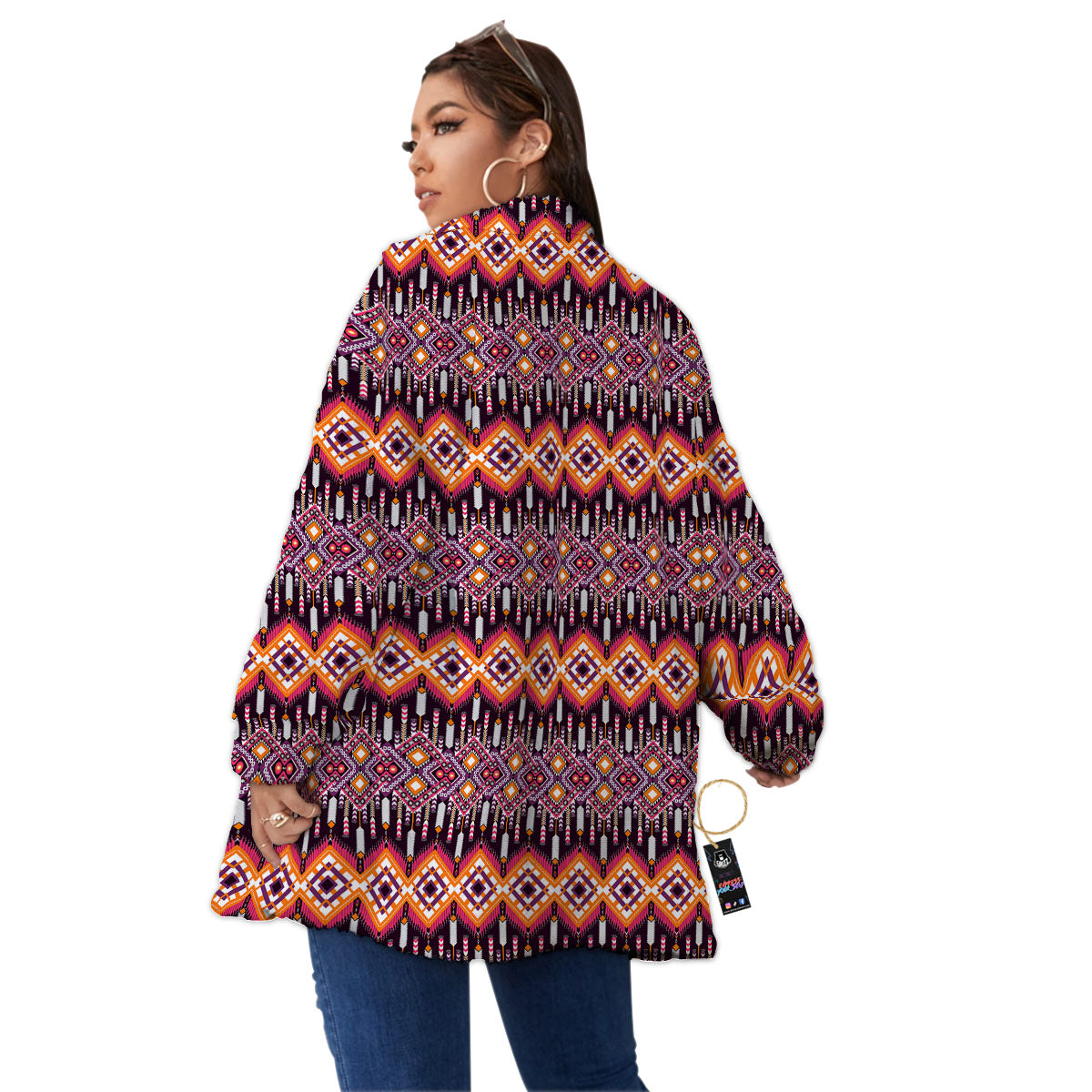 African Dashiki Black And Purple Print Women's Sherpa Jacket-grizzshop
