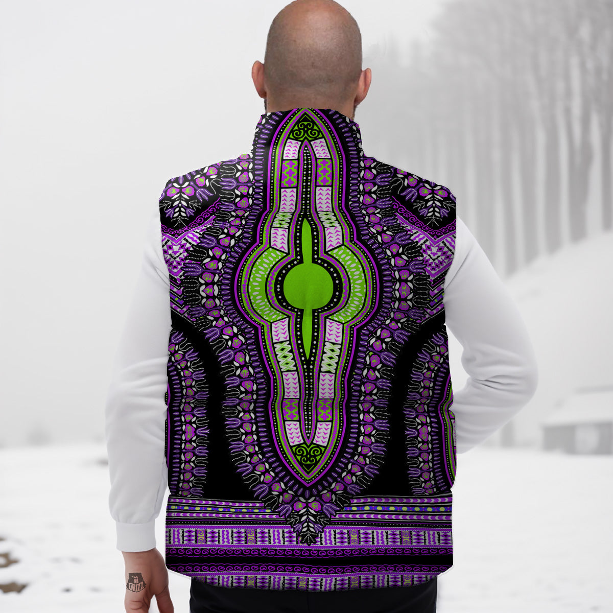 African Dashiki Purple And Black Print Down Vest