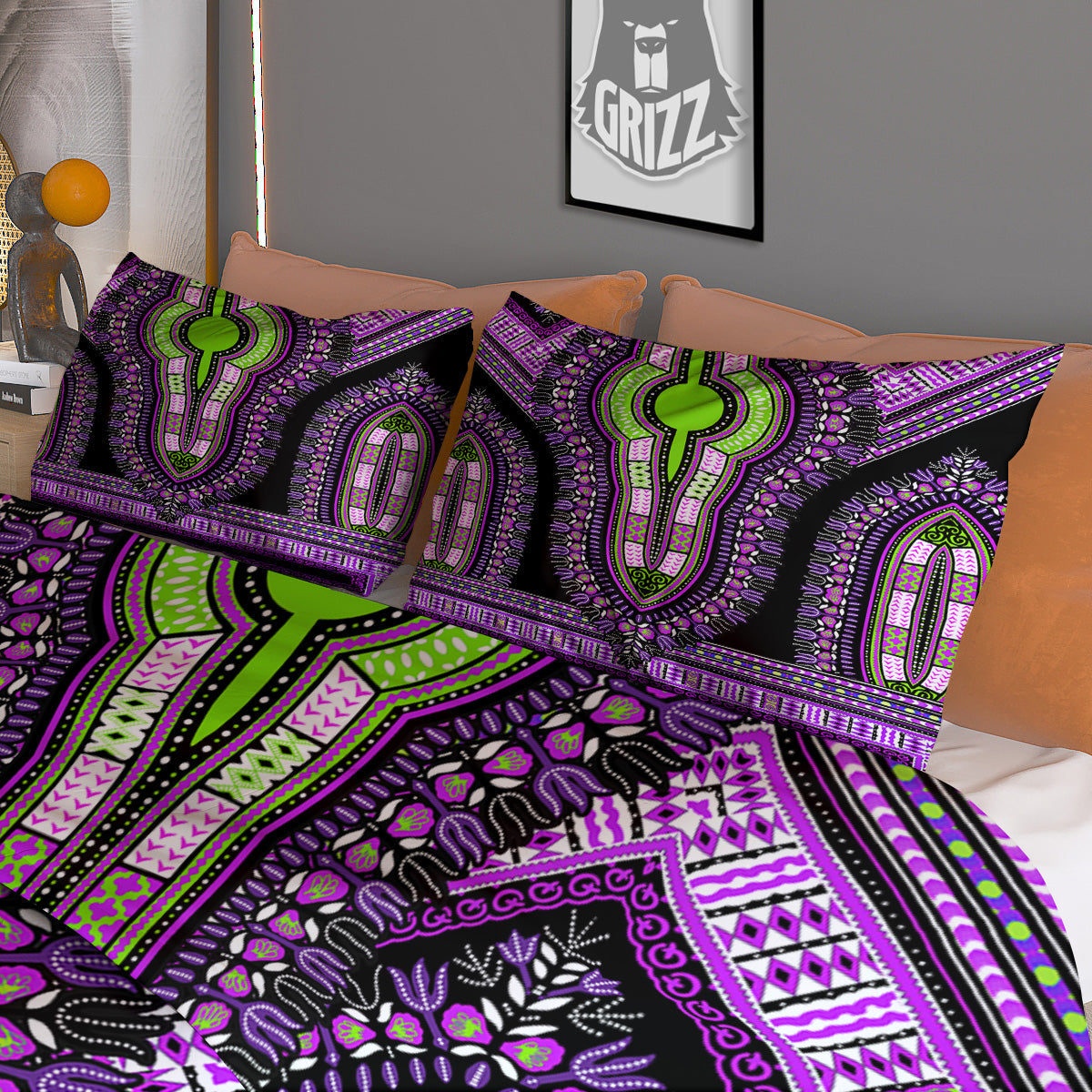 African Dashiki Purple And Black Print Duvet Cover Bedding Set