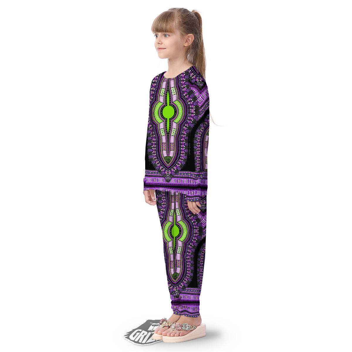 African Dashiki Purple And Black Print Kid's Pajamas-grizzshop