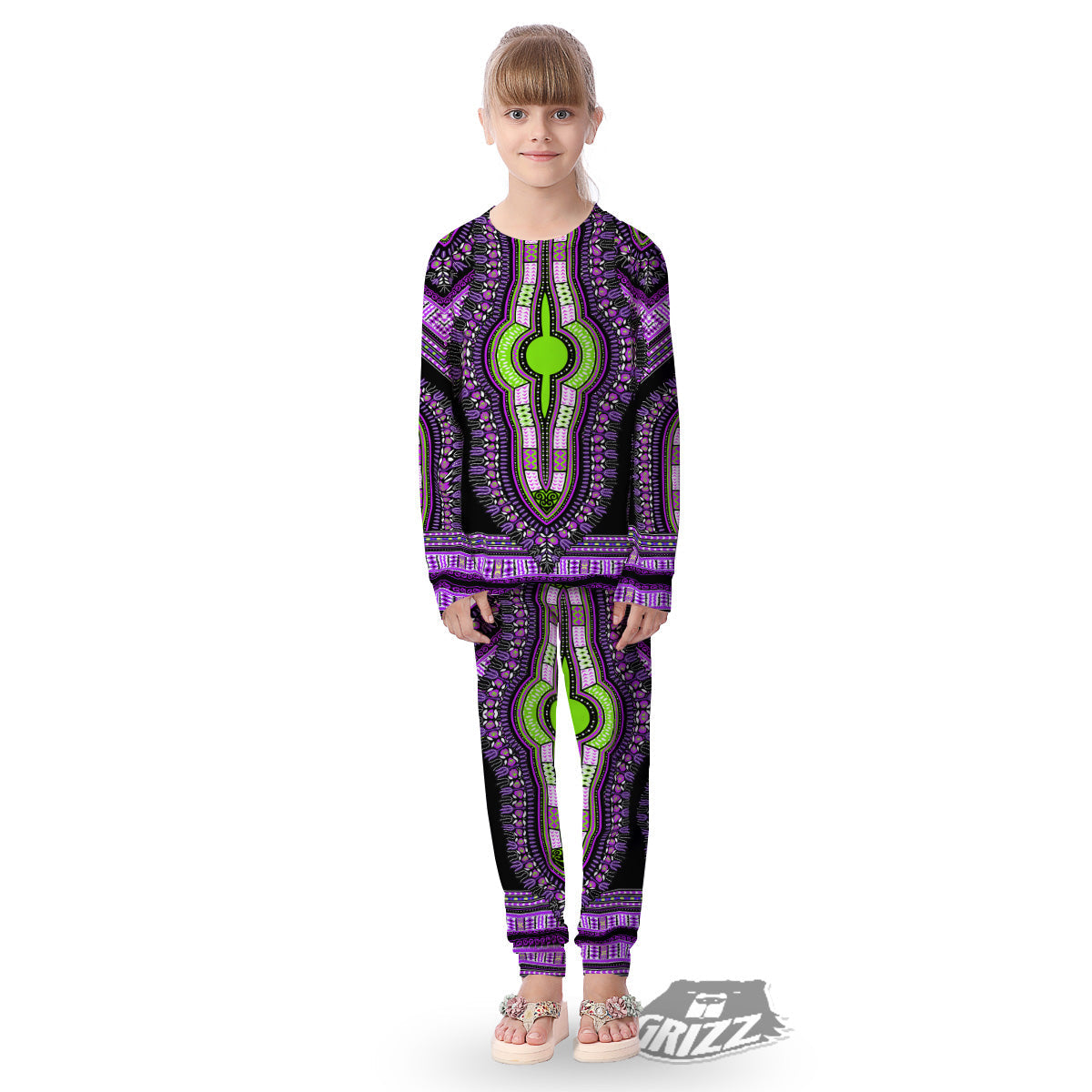 African Dashiki Purple And Black Print Kid's Pajamas-grizzshop