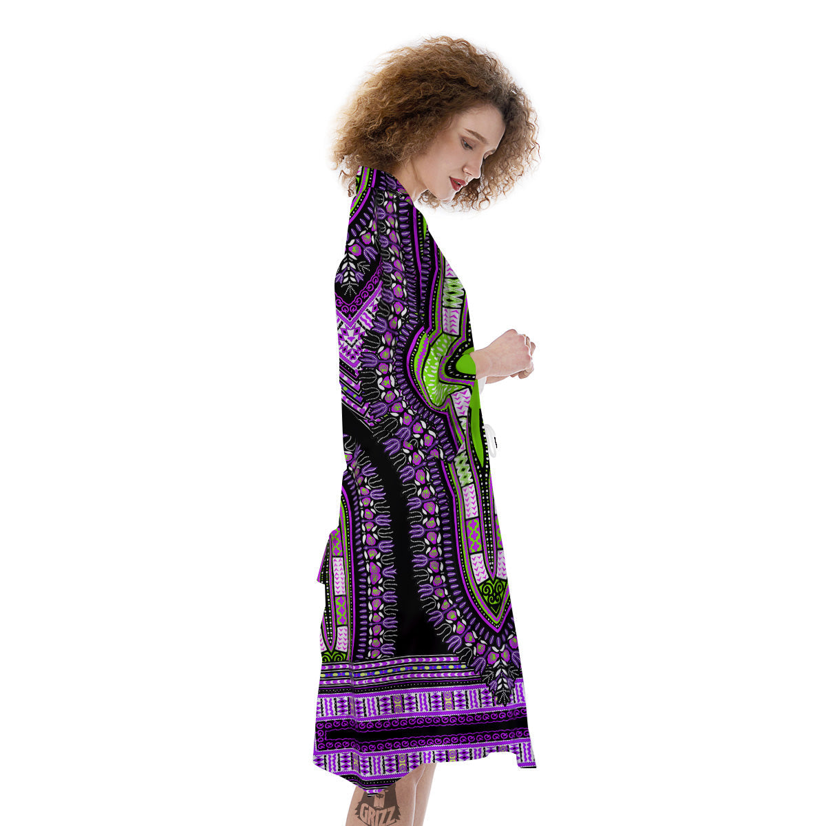 African Dashiki Purple And Black Print Kimono-grizzshop