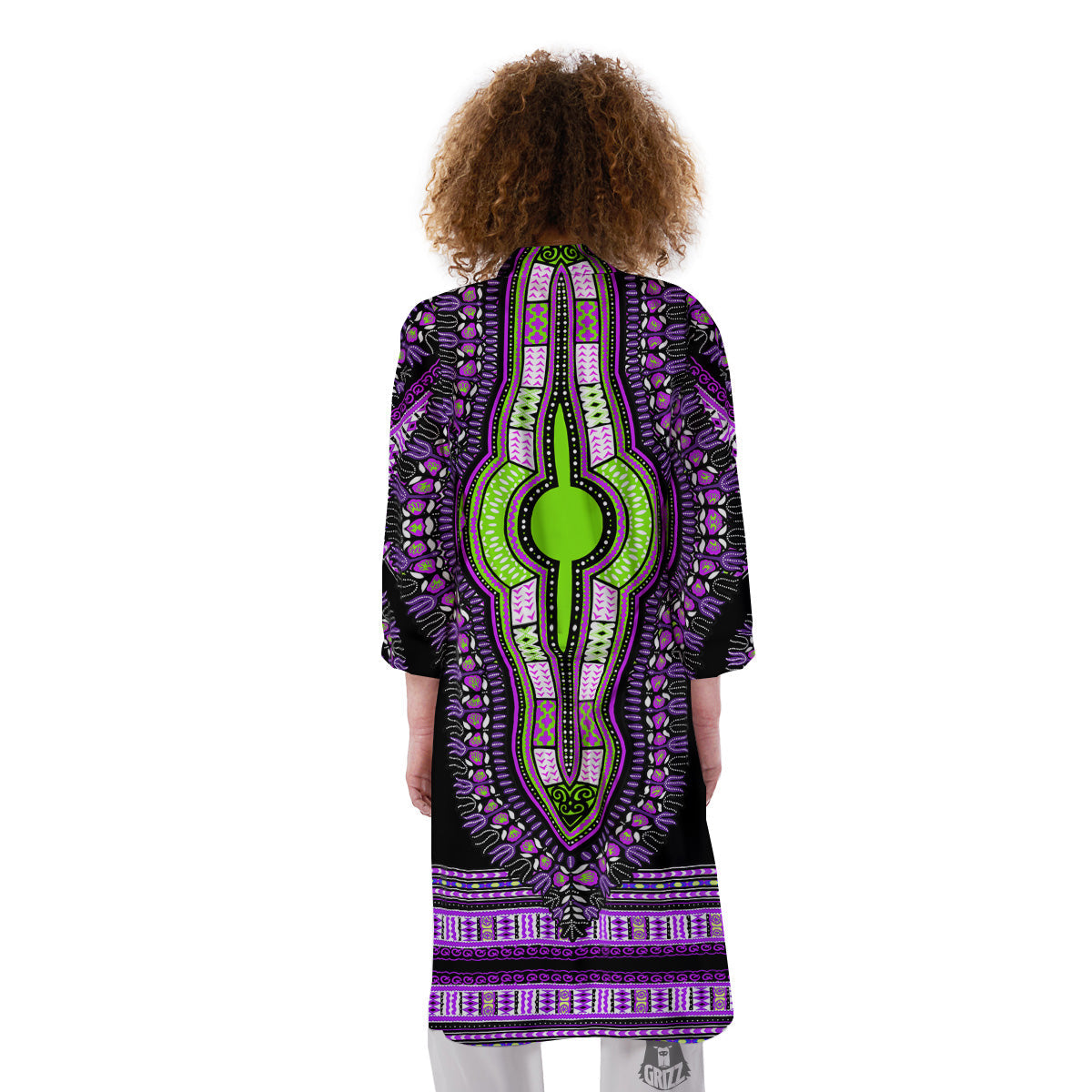 African Dashiki Purple And Black Print Kimono-grizzshop