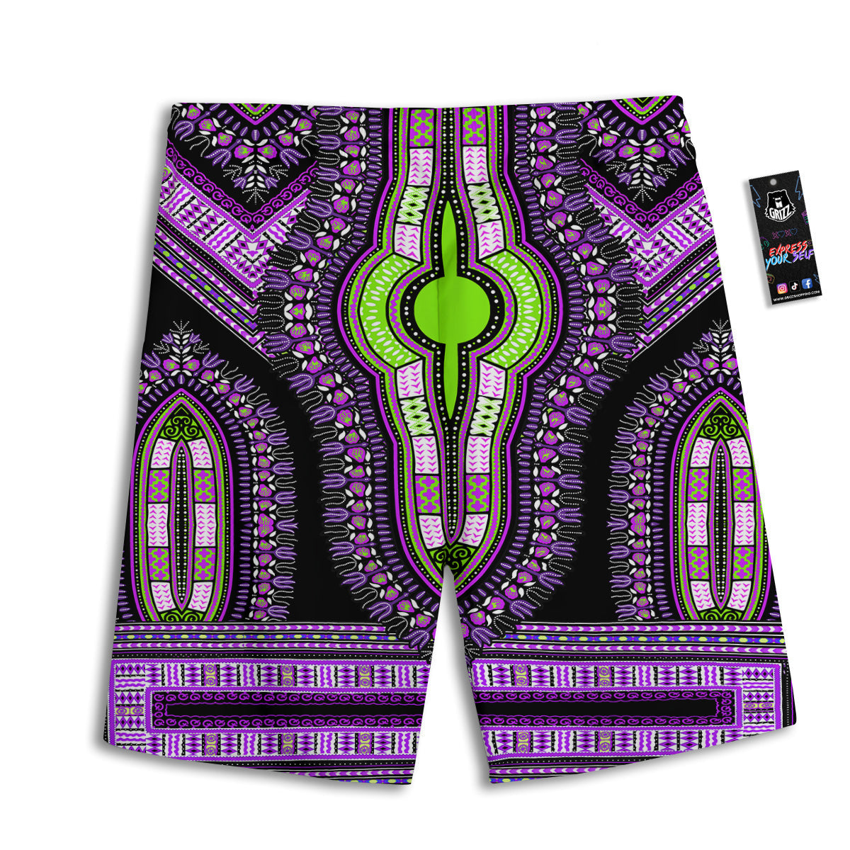 African Dashiki Purple And Black Print Men's Athletic Shorts