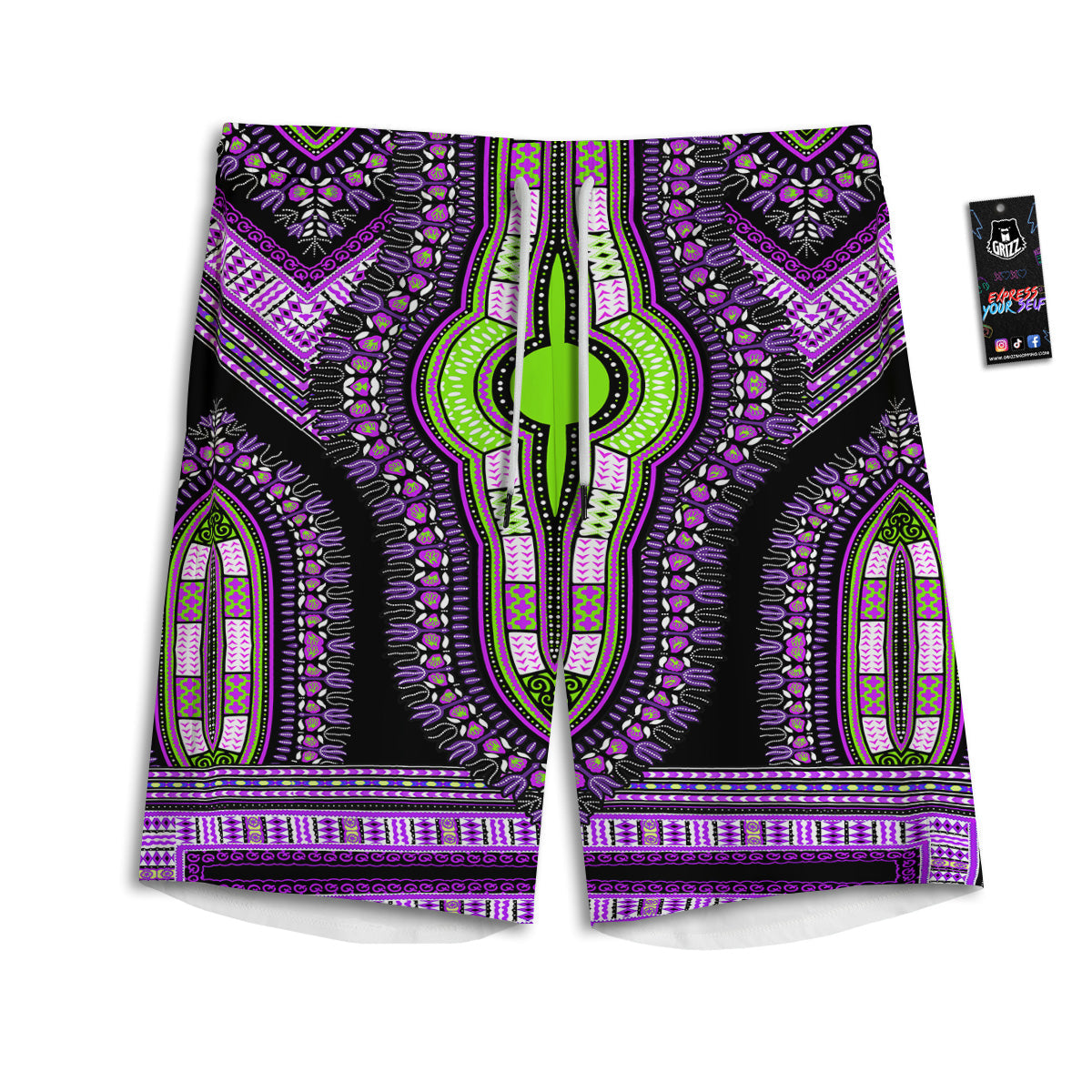 African Dashiki Purple And Black Print Men's Athletic Shorts