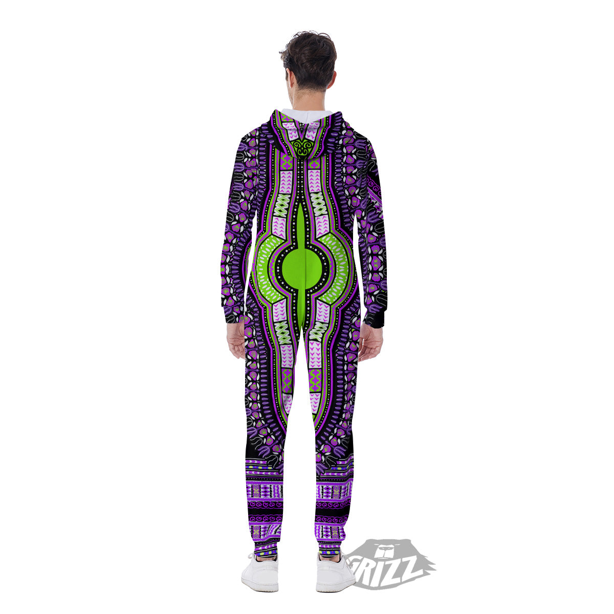 African Dashiki Purple And Black Print Men's Jumpsuit-grizzshop