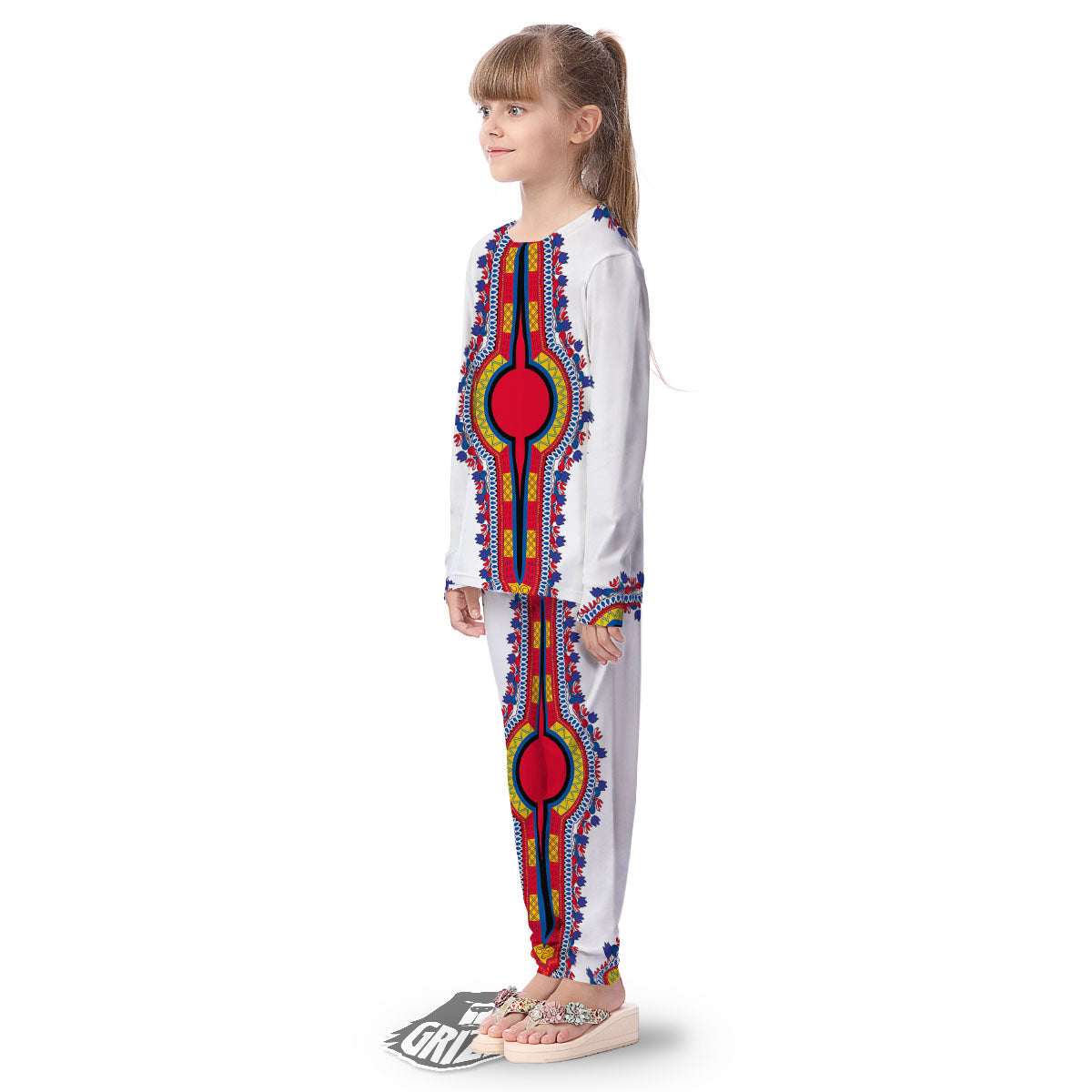 African Dashiki White And Red Print Kid's Pajamas-grizzshop