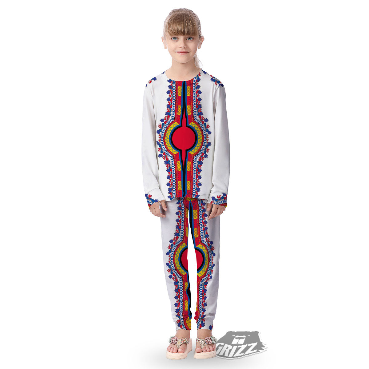 African Dashiki White And Red Print Kid's Pajamas-grizzshop