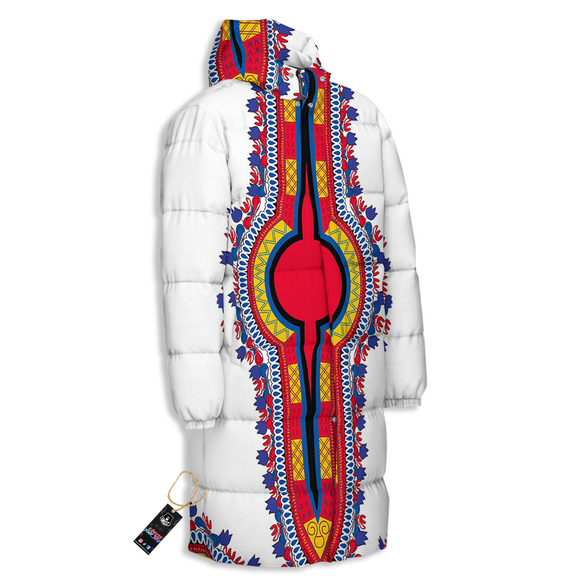 African Dashiki White And Red Print Long Down Jacket-grizzshop