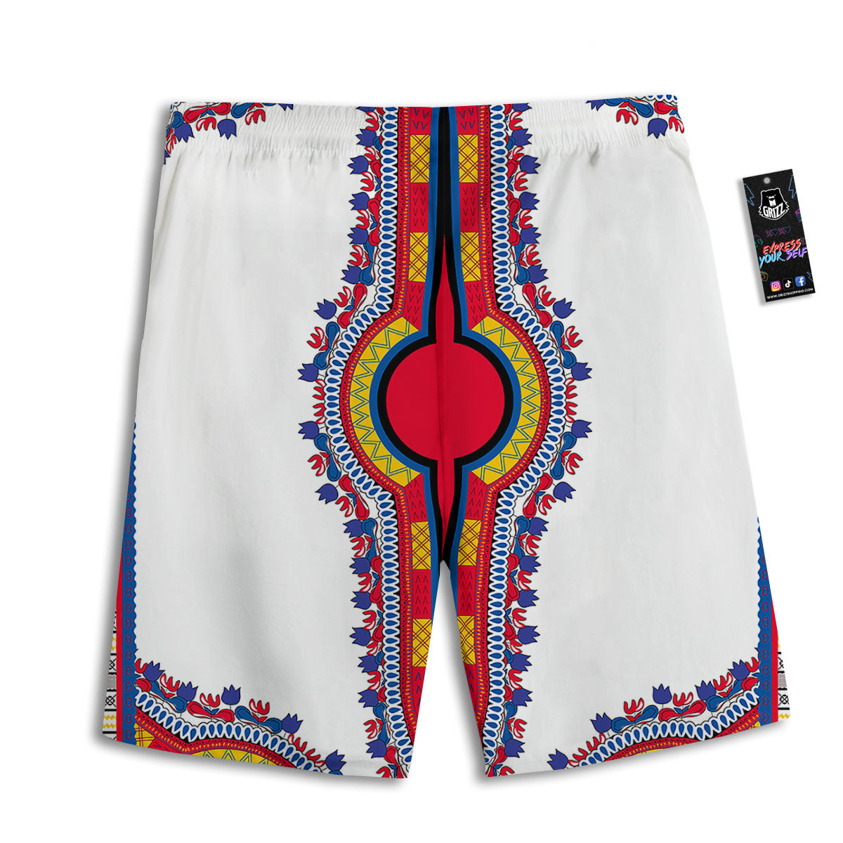African Dashiki White And Red Print Men's Athletic Shorts