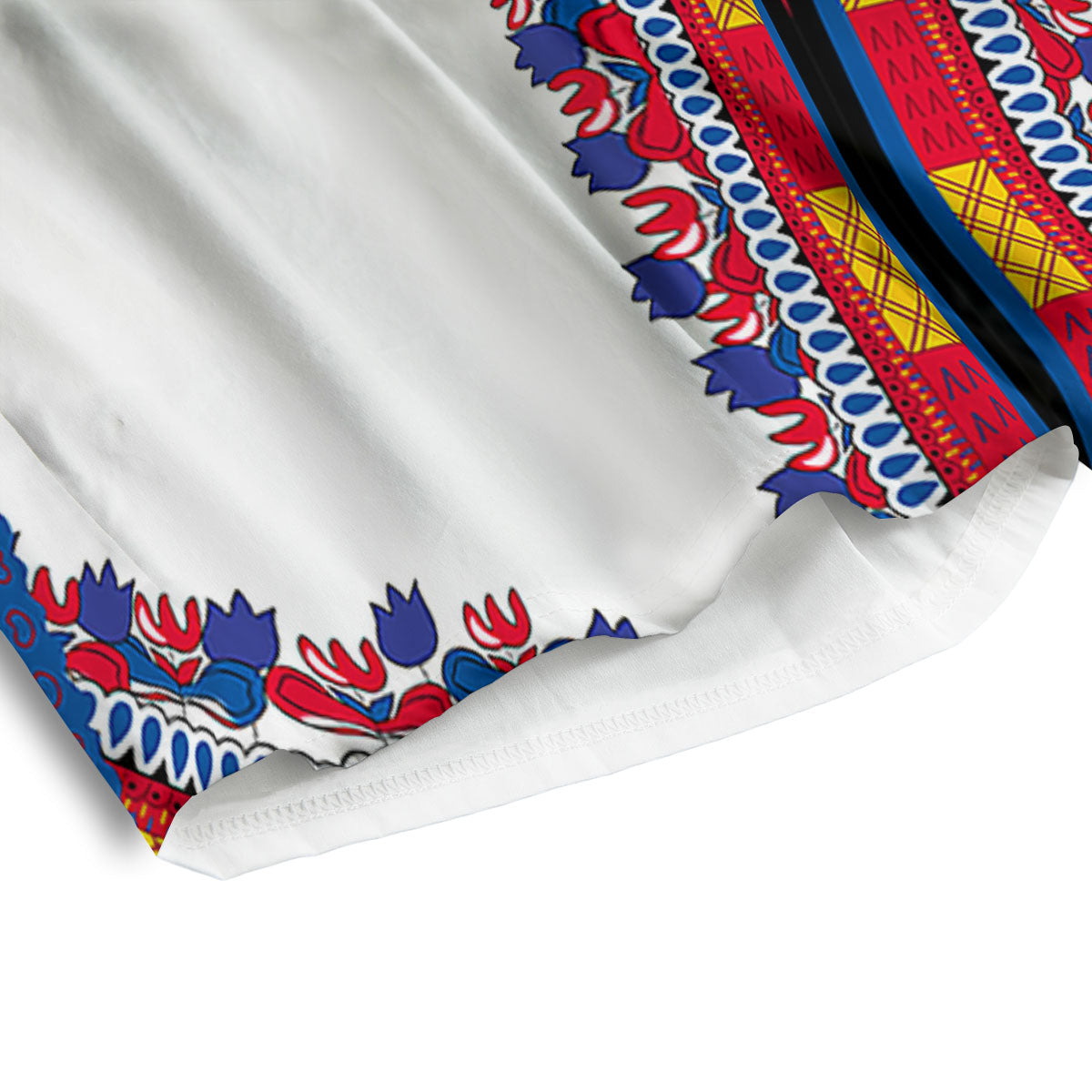 African Dashiki White And Red Print Men's Athletic Shorts