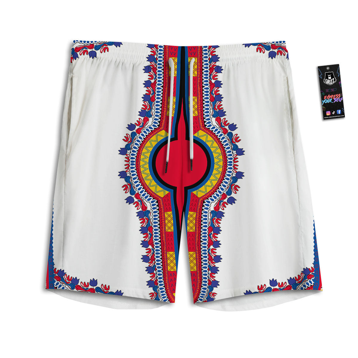 African Dashiki White And Red Print Men's Athletic Shorts