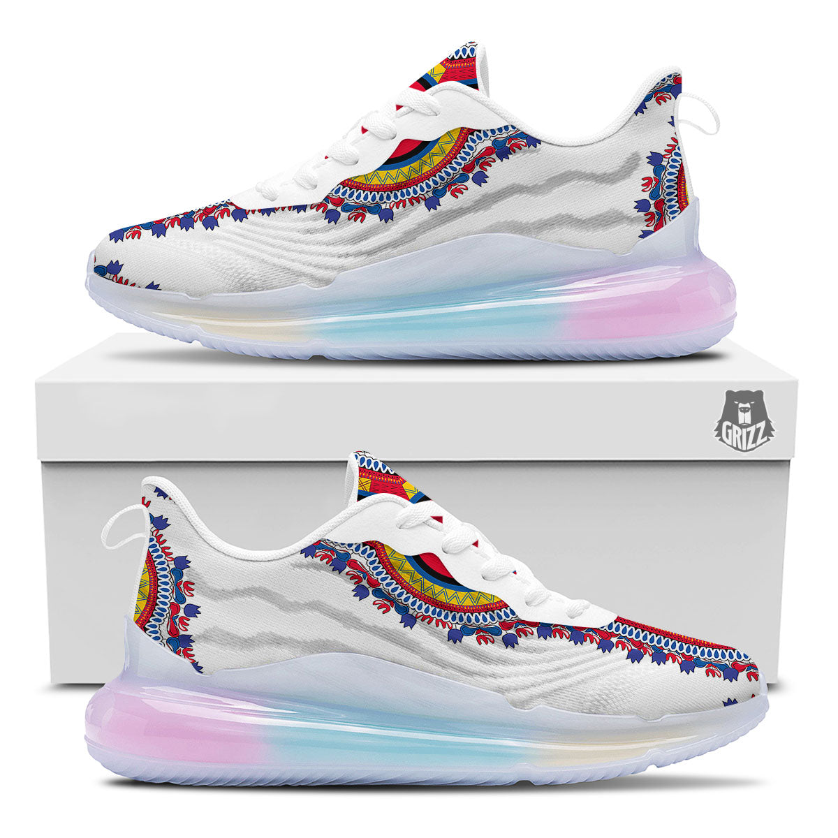African Dashiki White And Red Print Running Sneakers-grizzshop