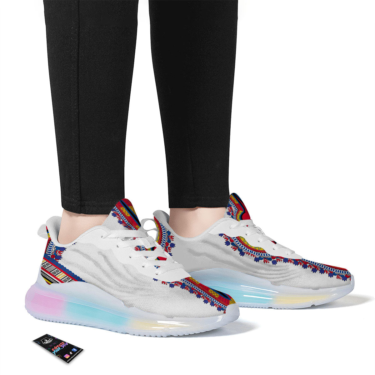African Dashiki White And Red Print Running Sneakers-grizzshop