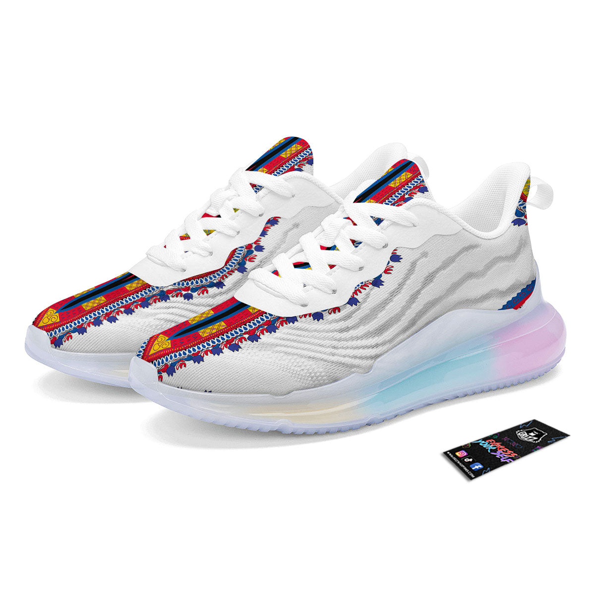 African Dashiki White And Red Print Running Sneakers-grizzshop