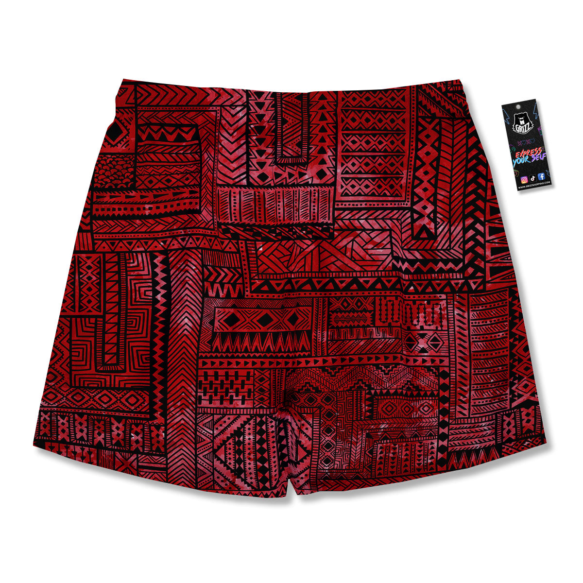 African Ethnic Black And Red Print Men's Running Shorts-grizzshop
