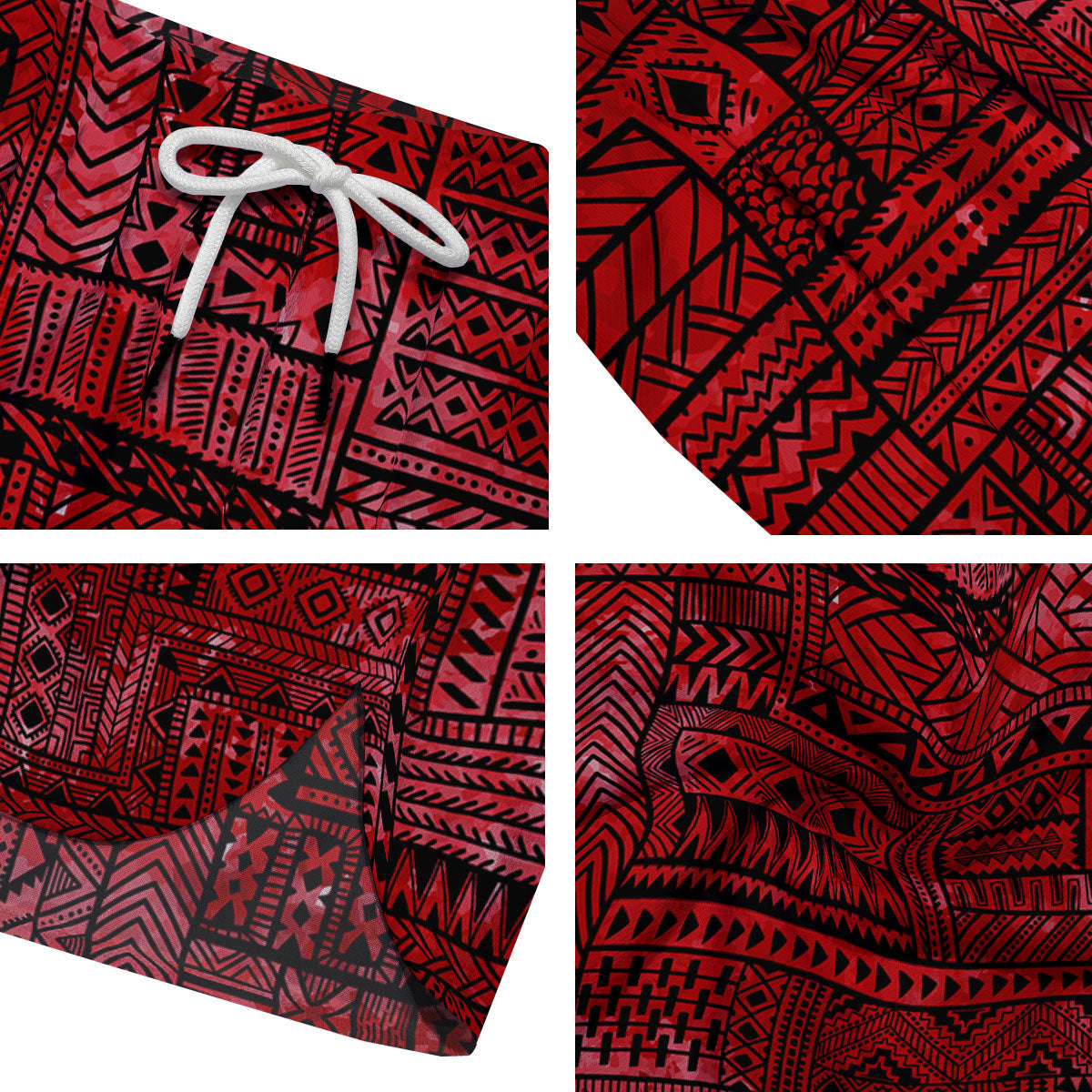 African Ethnic Black And Red Print Men's Running Shorts-grizzshop