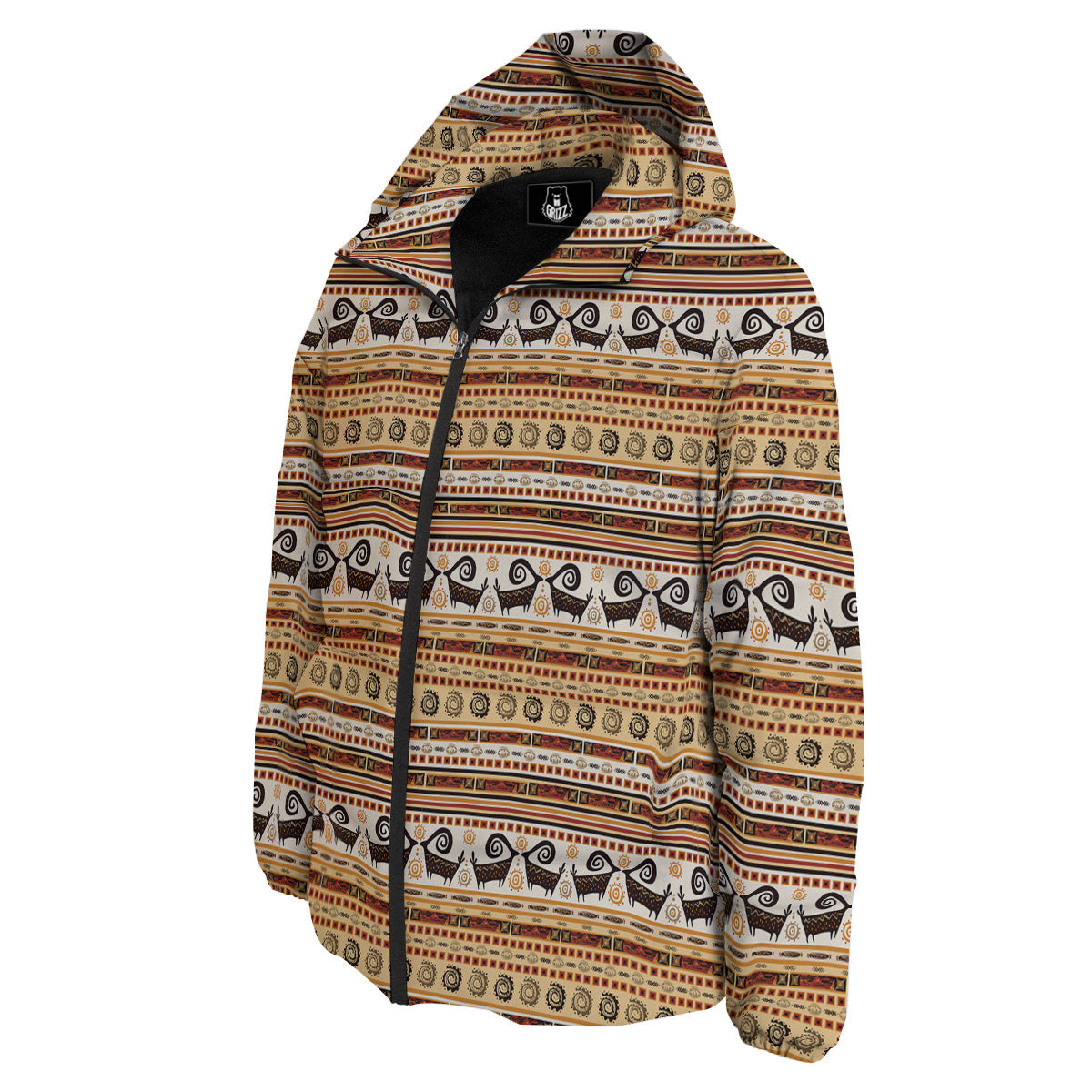 African Ethnic Brown Print Pattern Down Jacket-grizzshop