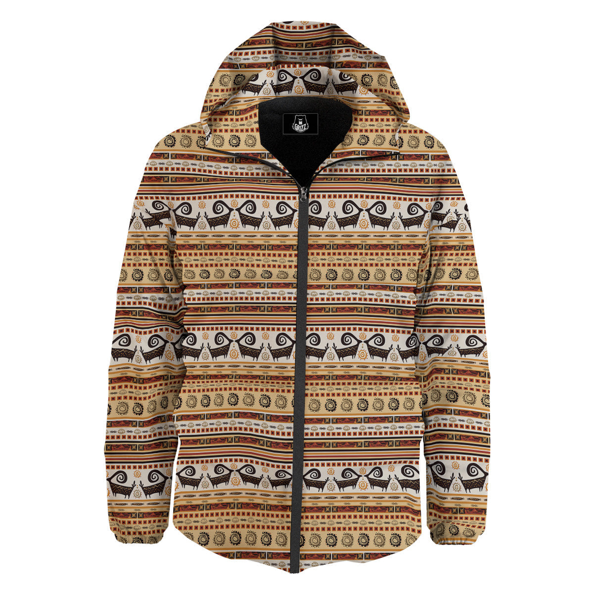 African Ethnic Brown Print Pattern Down Jacket-grizzshop