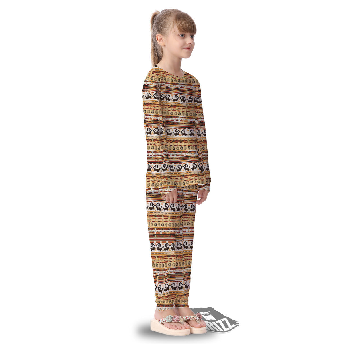 African Ethnic Brown Print Pattern Kid's Pajamas-grizzshop
