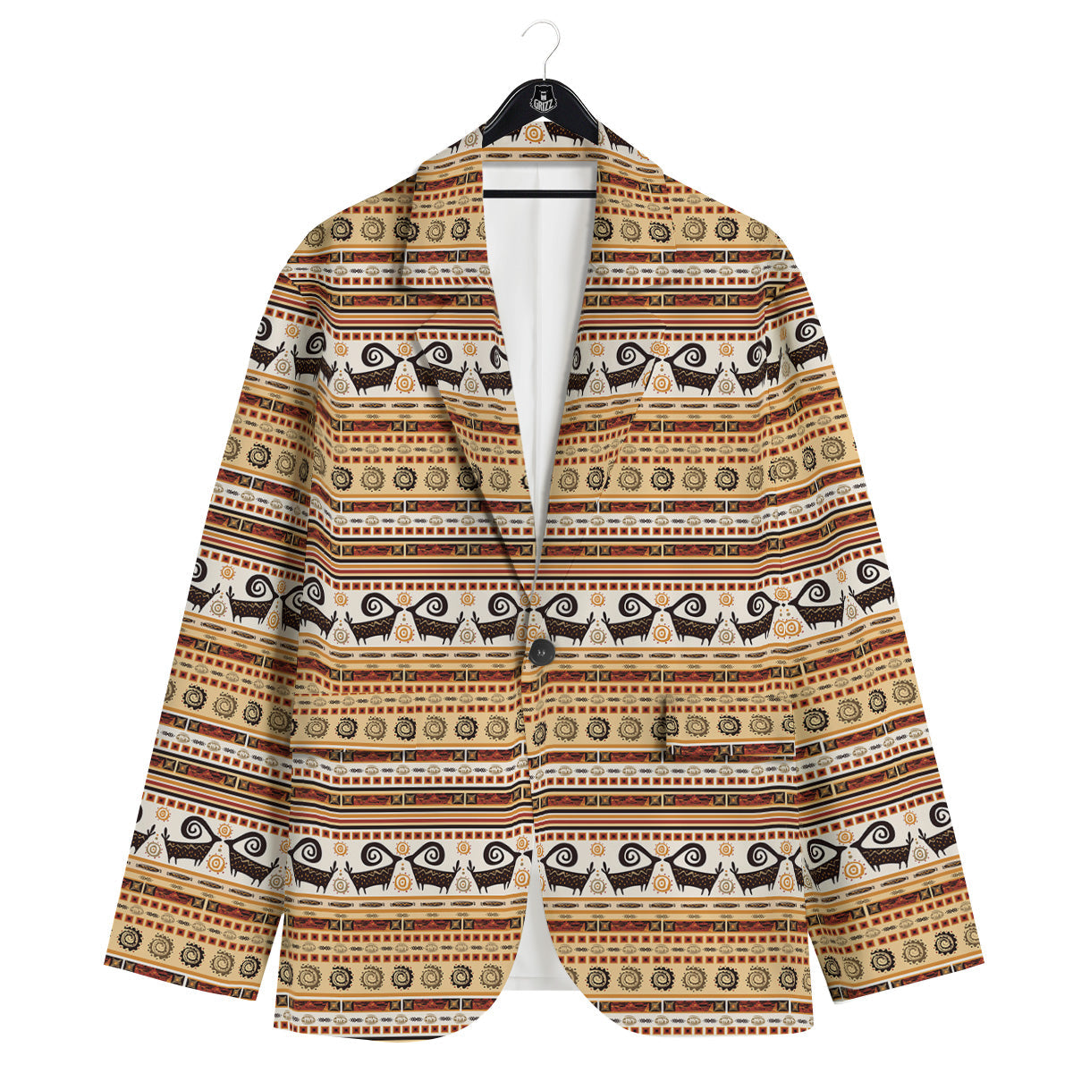 African Ethnic Brown Print Pattern Men's Sport Coat-grizzshop
