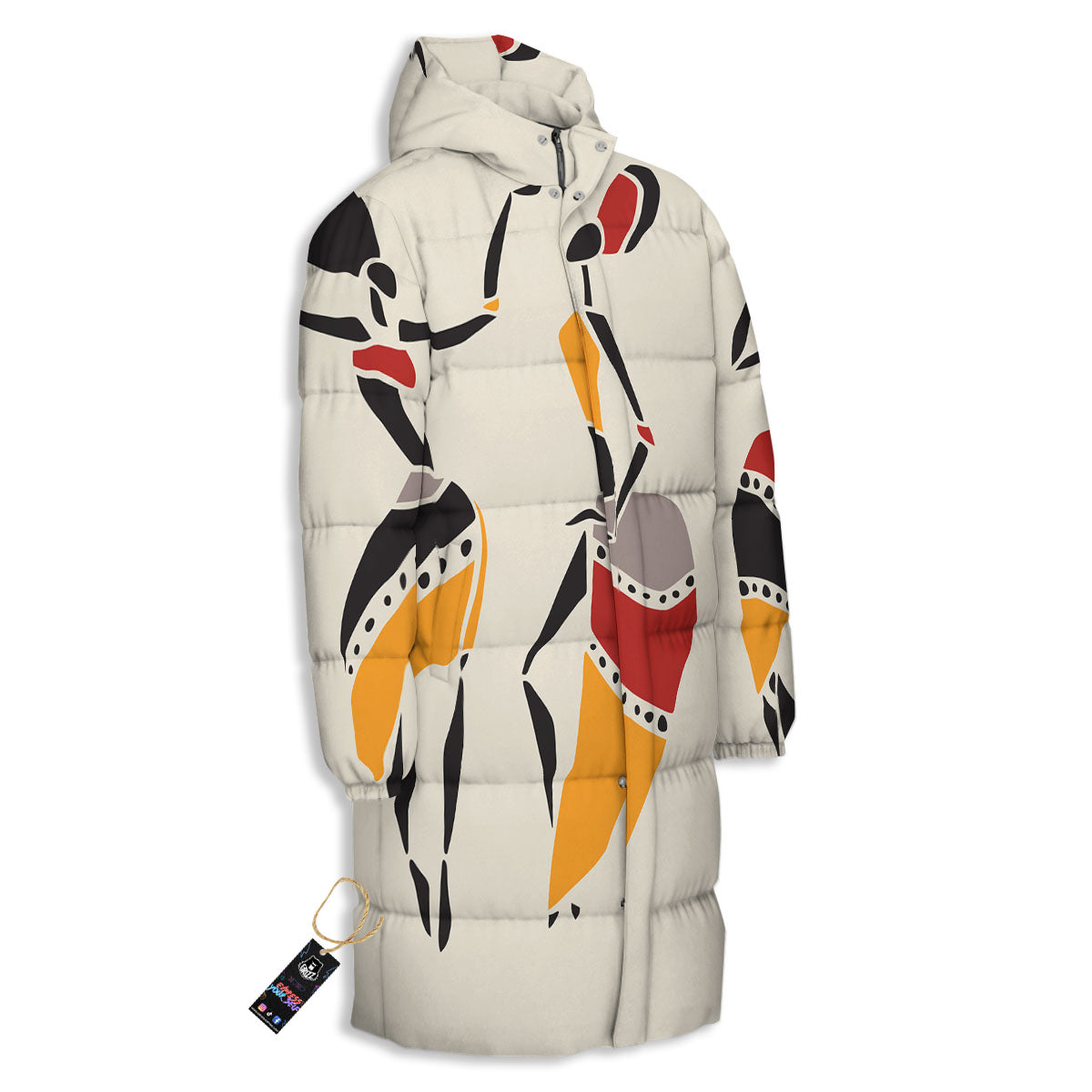 African Ethnic Girl Print Long Down Jacket-grizzshop