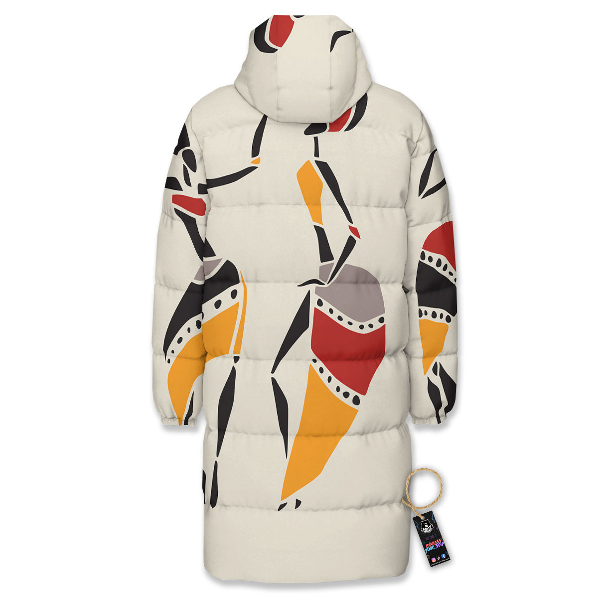 African Ethnic Girl Print Long Down Jacket-grizzshop