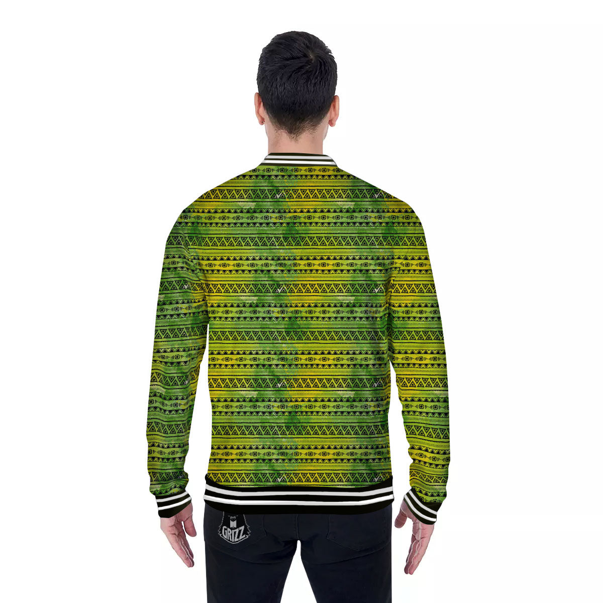 African Ethnic Green Print Baseball Jacket-grizzshop