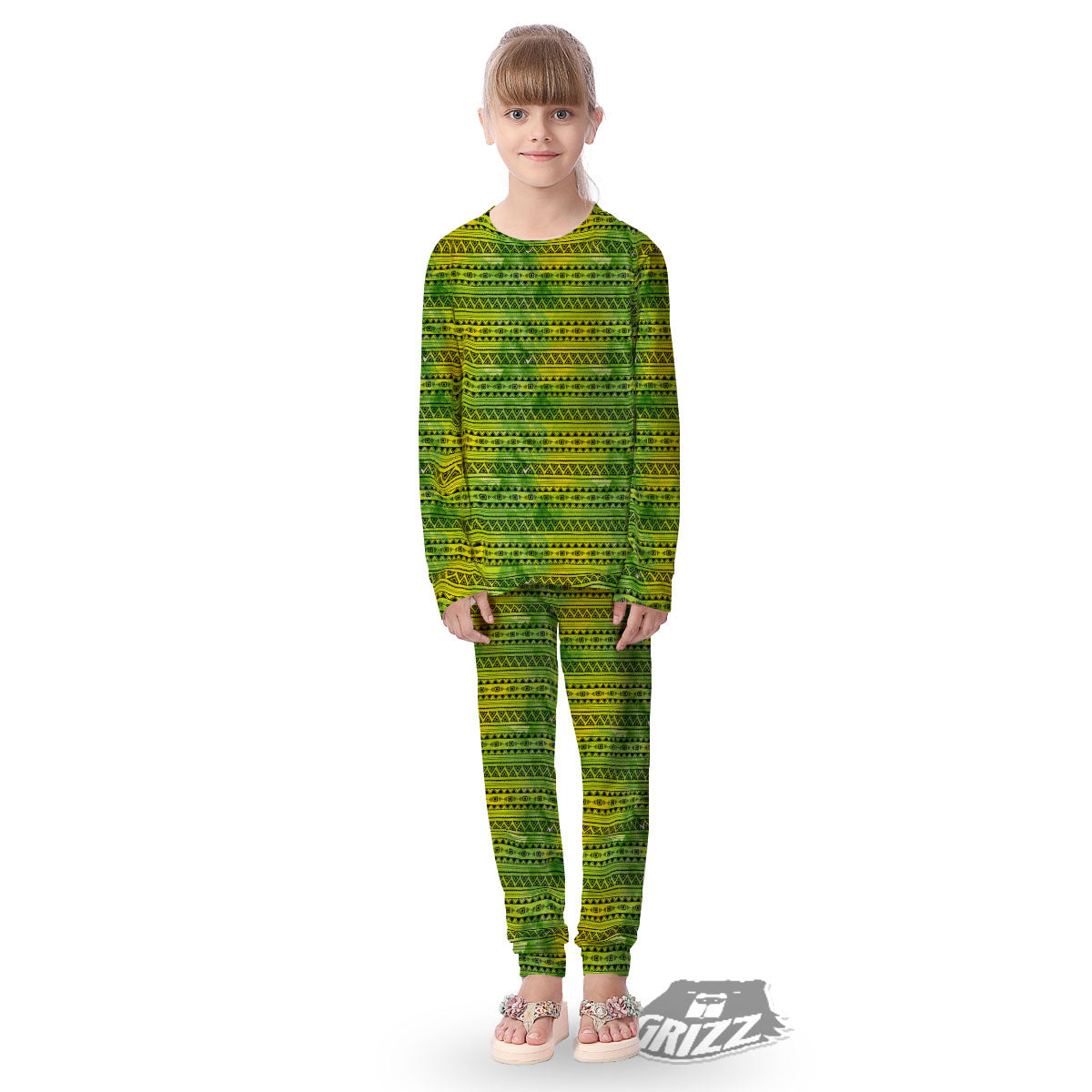 African Ethnic Green Print Kid's Pajamas-grizzshop