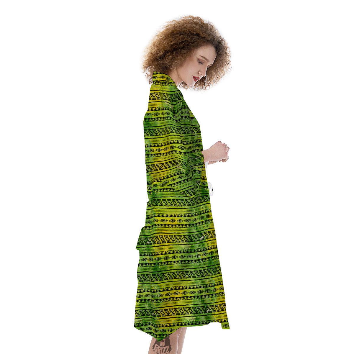 African Ethnic Green Print Kimono-grizzshop