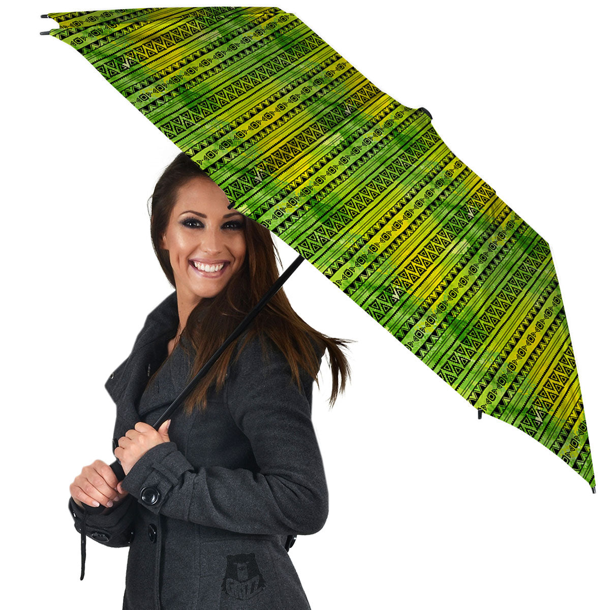 African Ethnic Green Print Umbrella-grizzshop