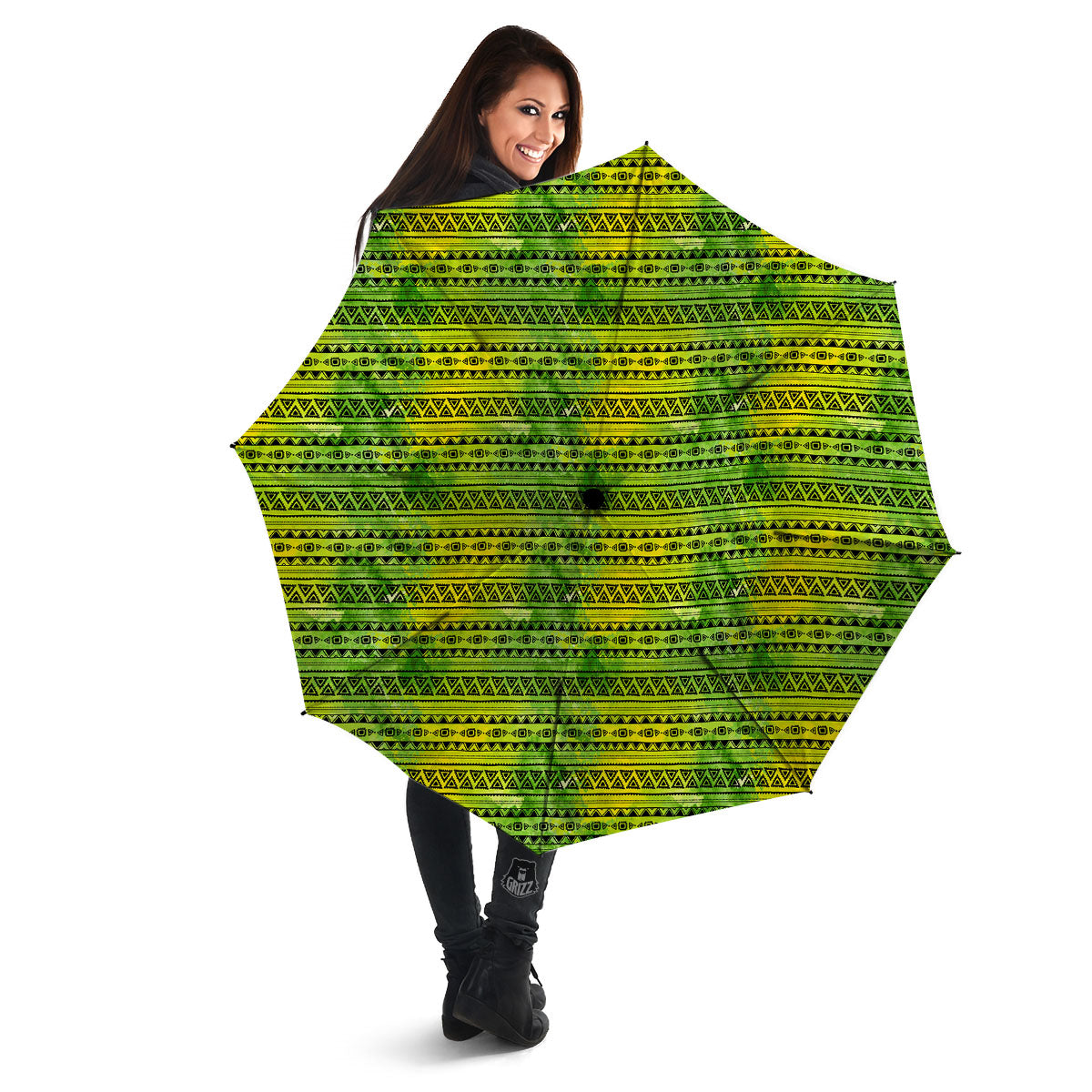 African Ethnic Green Print Umbrella-grizzshop