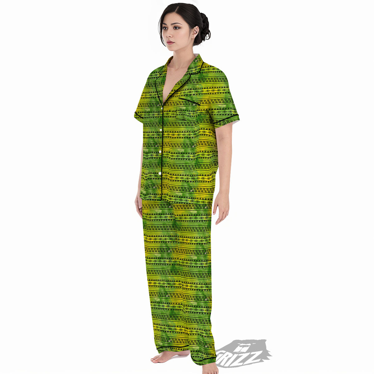 African Ethnic Green Print Women's Pajamas Set-grizzshop