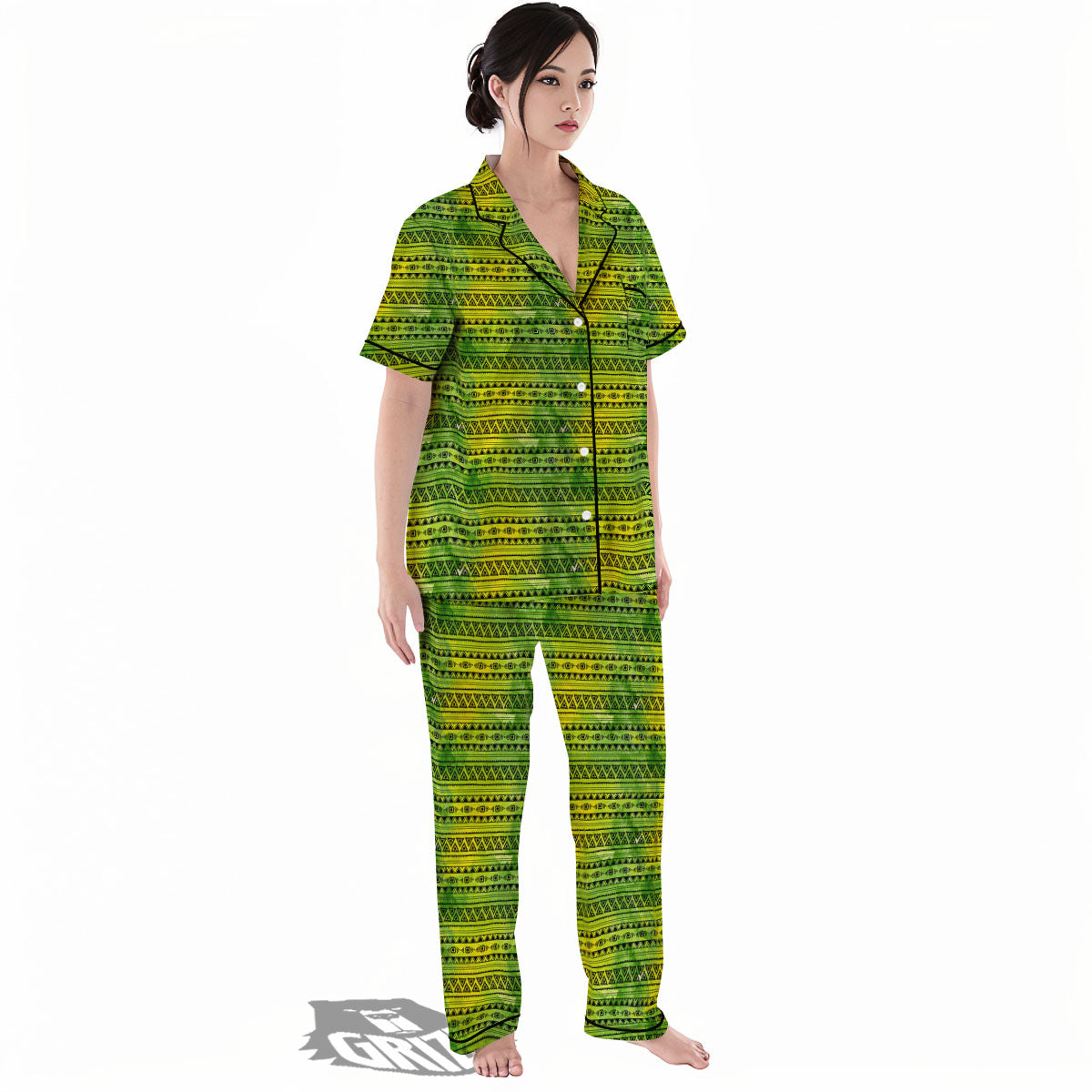 African Ethnic Green Print Women's Pajamas Set-grizzshop