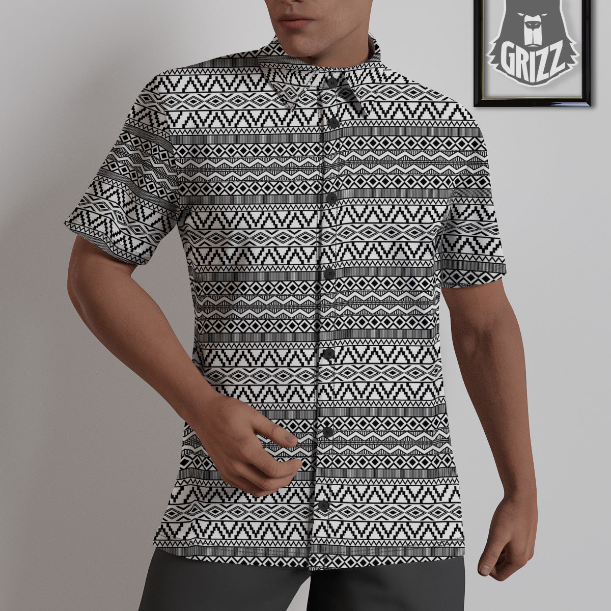 African Ethnic White And Black Print Untucked Shirts-grizzshop