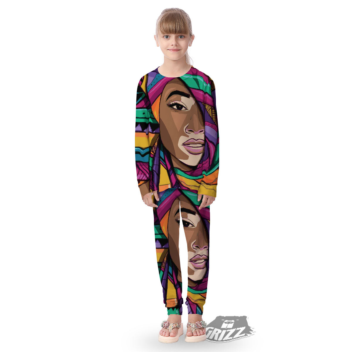 African Girl Art Print Kid's Pajamas-grizzshop