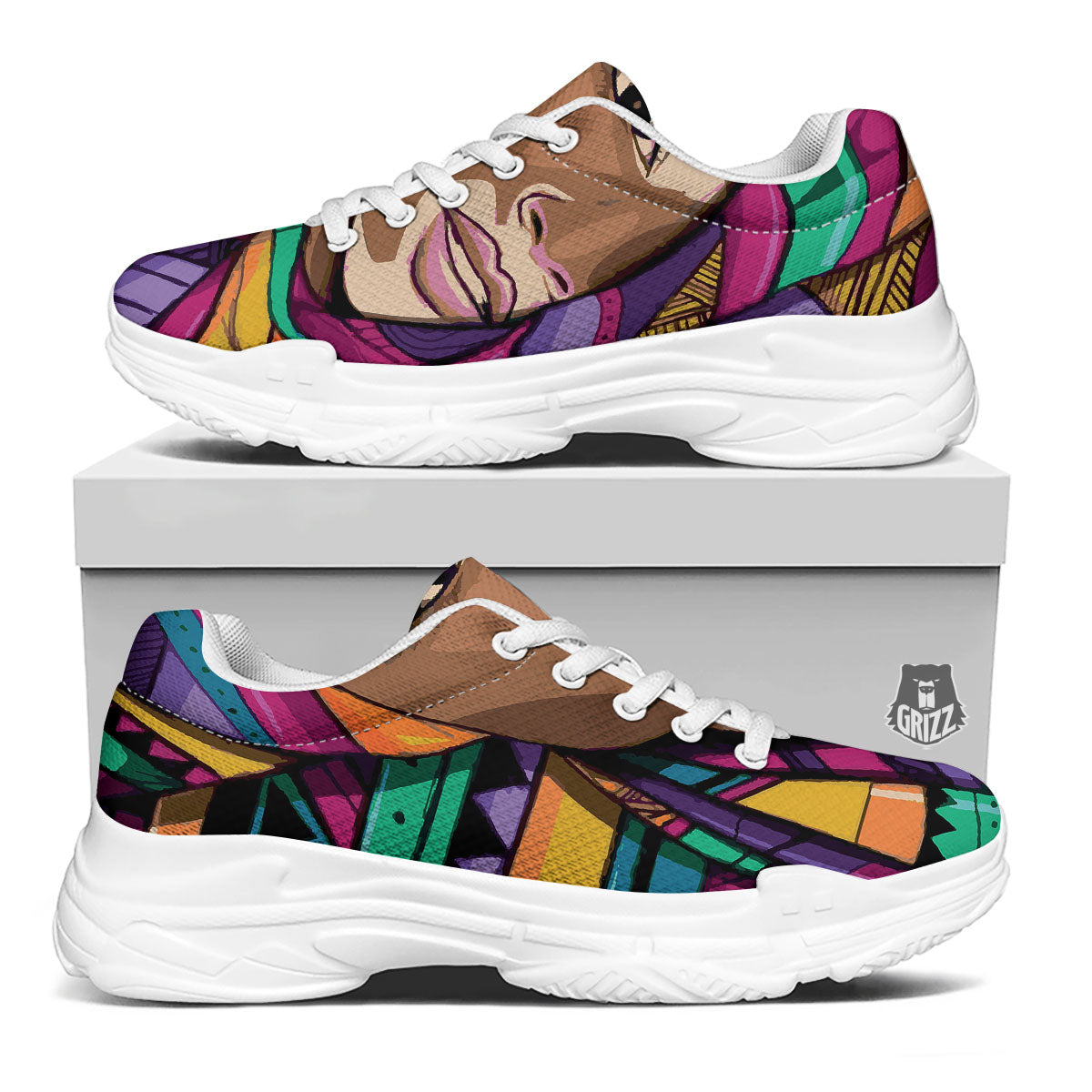 African Girl Art Print White Chunky Shoes-grizzshop