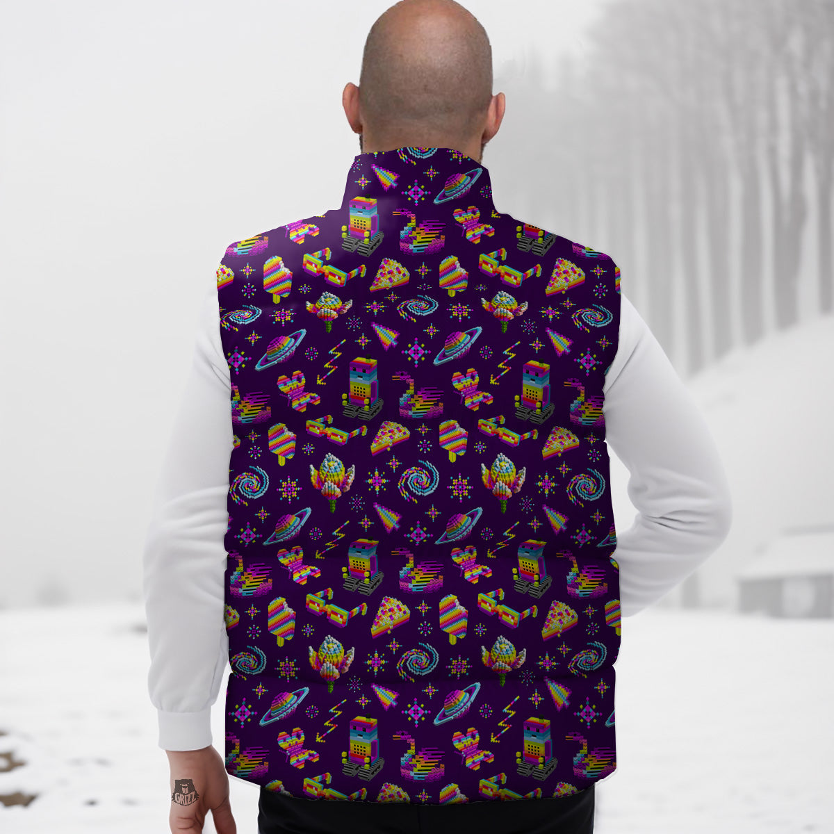 African Kente Pattern Print Green Yellow Down Vest