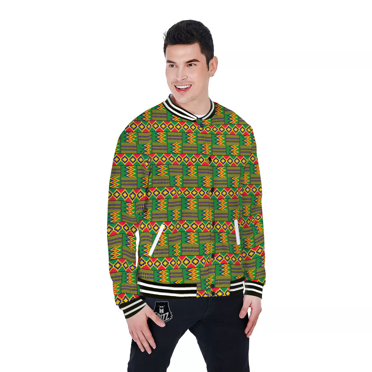African Kente Print Pattern Baseball Jacket-grizzshop