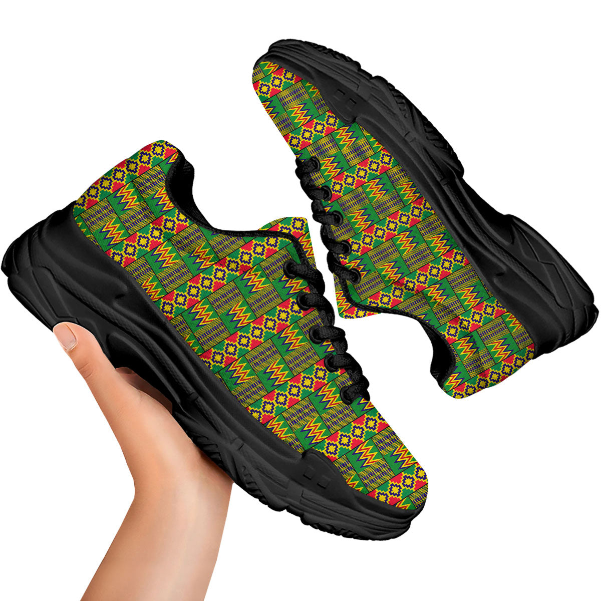 African Kente Print Pattern Black Chunky Shoes-grizzshop