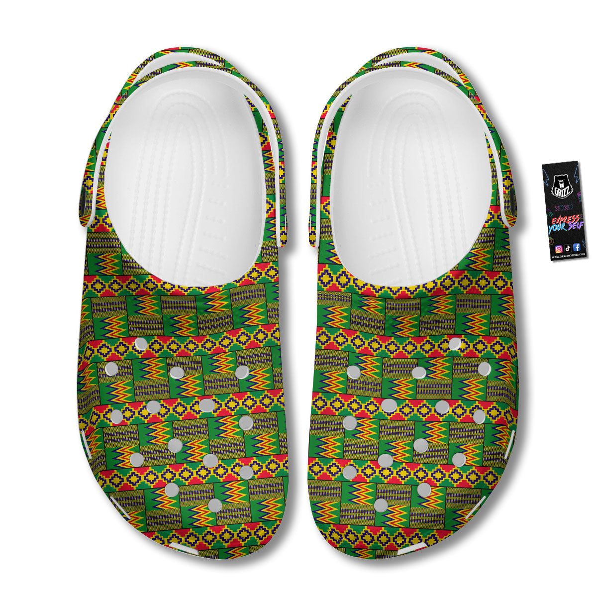 African Kente Print Pattern Clog-grizzshop