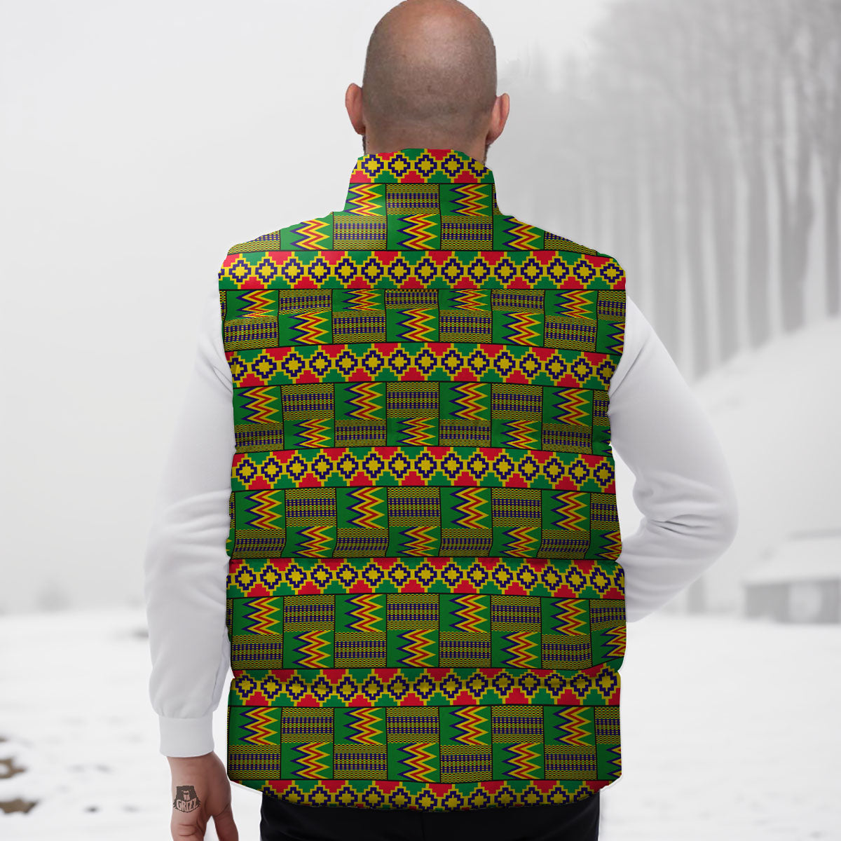 African Kente Print Pattern Down Vest-grizzshop