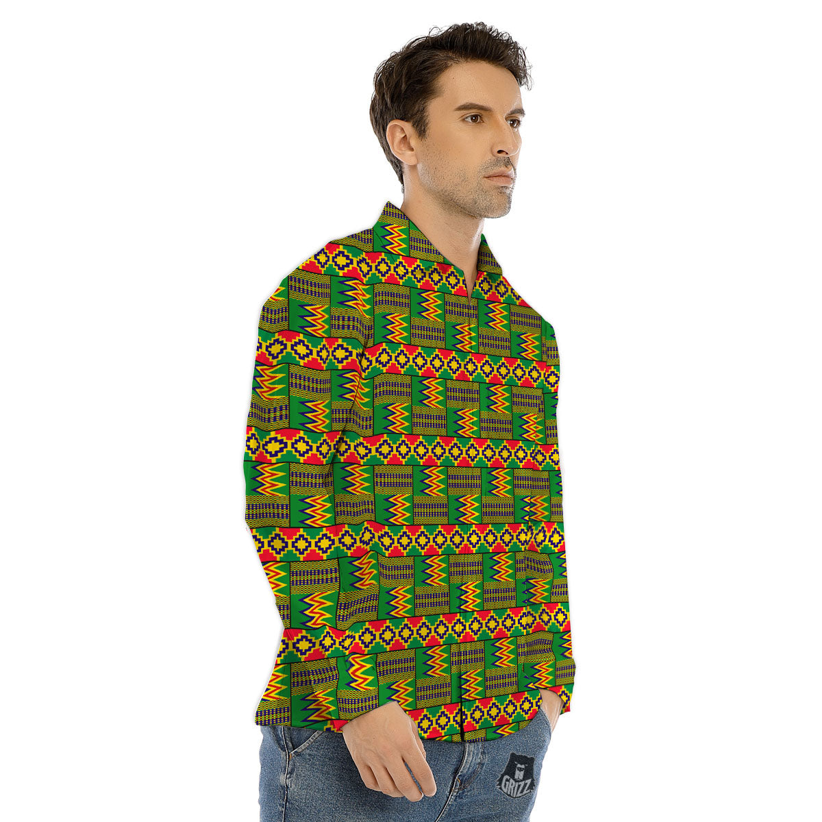African Kente Print Pattern Men's Dress Shirts-grizzshop