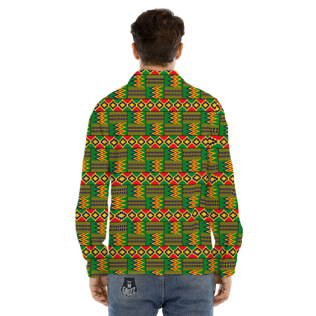 African Kente Print Pattern Men's Dress Shirts-grizzshop