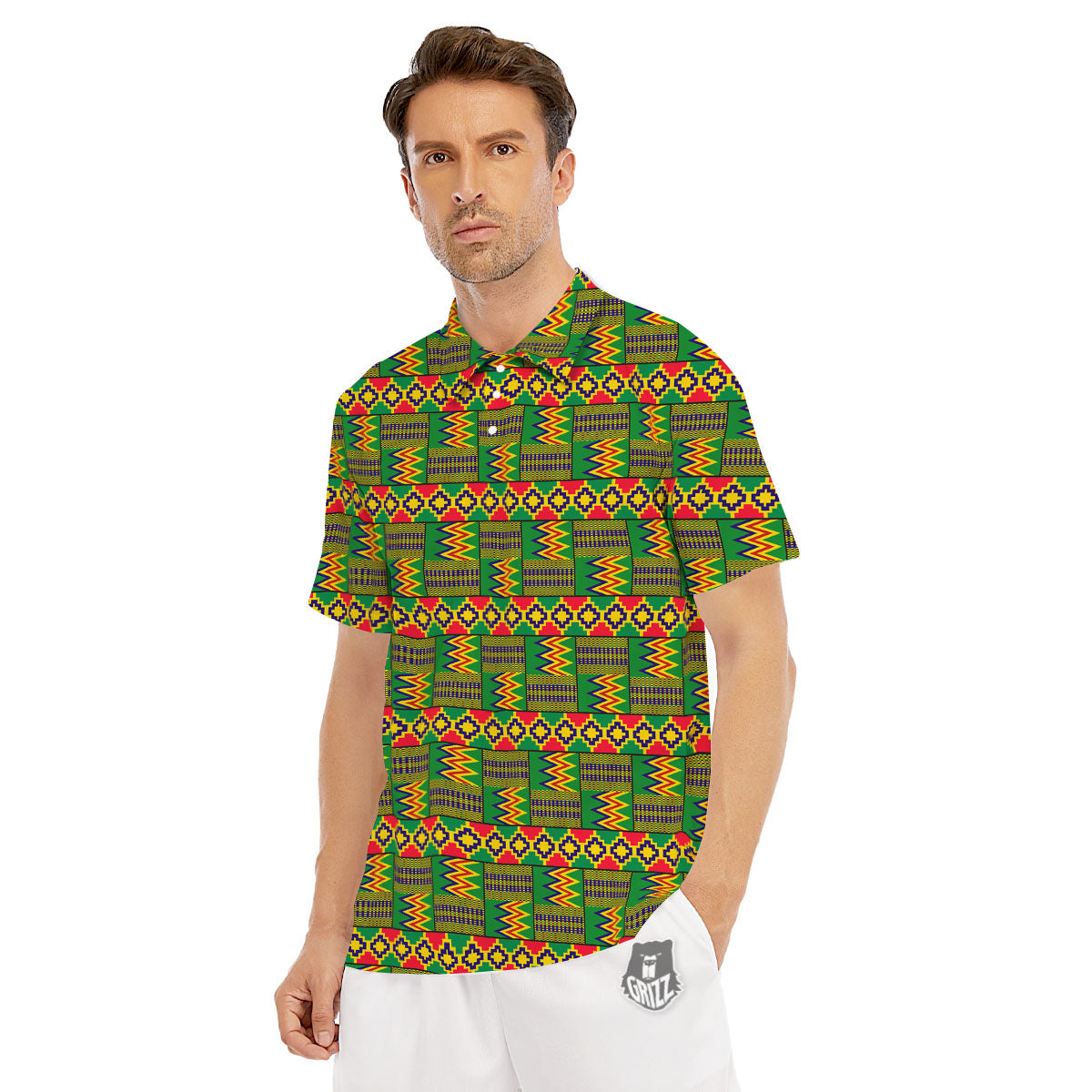 African Kente Print Pattern Men's Golf Shirts-grizzshop