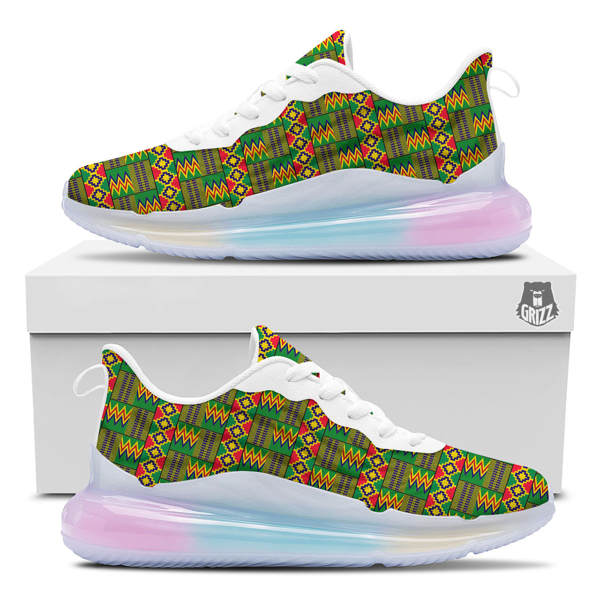 African Kente Print Pattern Running Sneakers-grizzshop