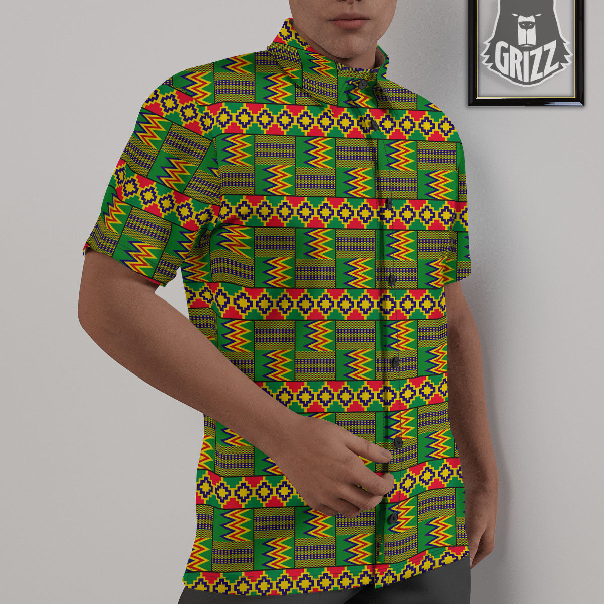 African Kente Print Pattern Untucked Shirts-grizzshop
