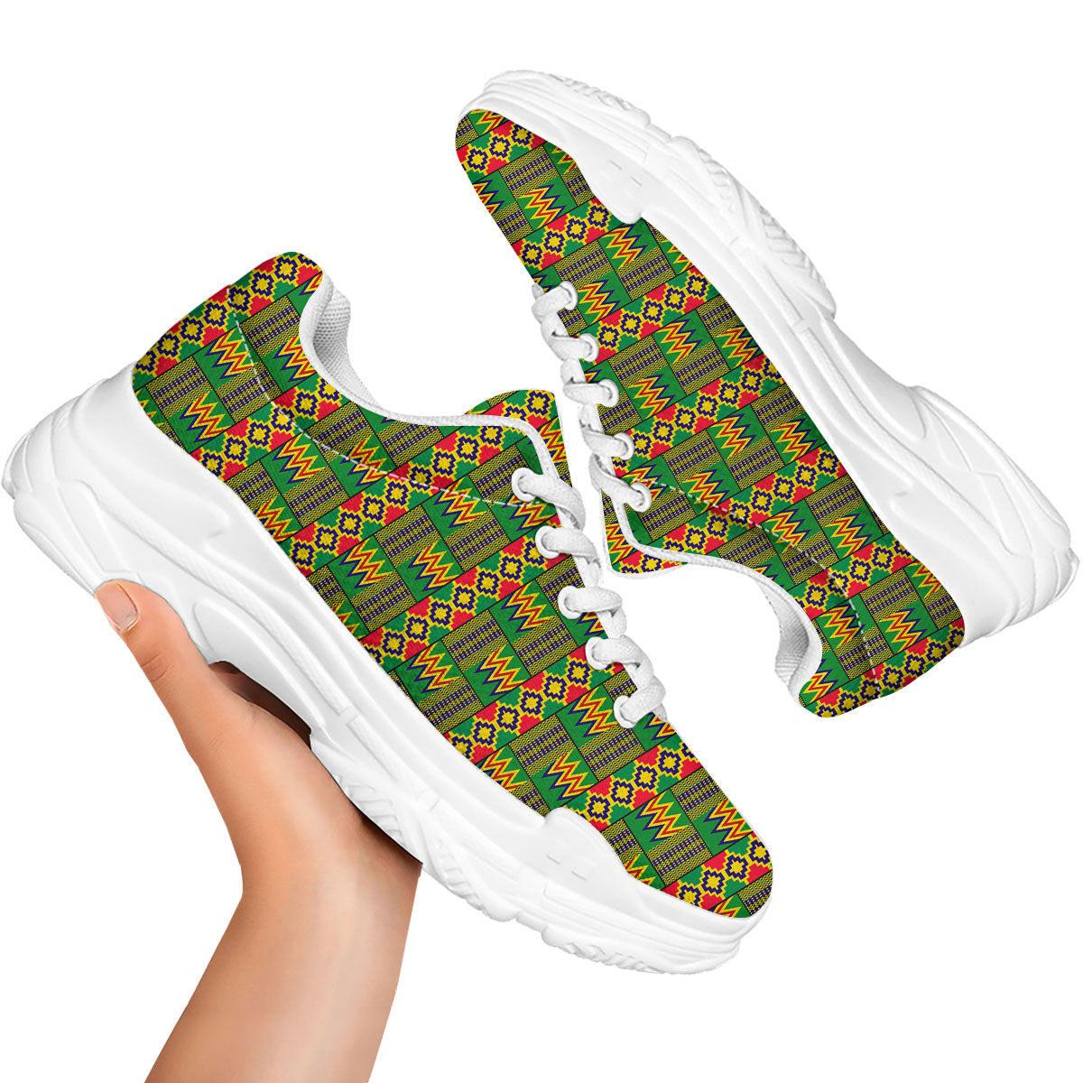 African Kente Print Pattern White Chunky Shoes-grizzshop